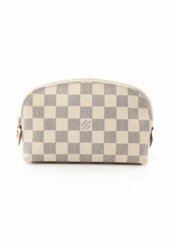 Pre-loved Pochette Cosmetic Pouch white checkered Small Pocket PVC Genuine Leather white LOUIS VUITTON
