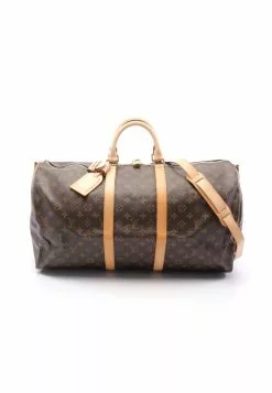 Pre-loved Keepall Bandouliere55 Classic Monogram Duffle Bag PVC Genuine Leather Brown 2 Way Style LOUIS VUITTON