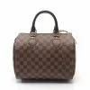 Pre-loved Speedy25 Black checkerboard grid Handbag PVC Genuine Leather Brown LOUIS VUITTON