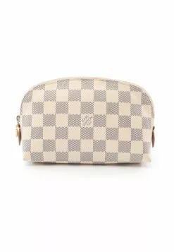 Pre-loved Pochette Cosmetic Pouch white checkered Small Pocket PVC Genuine Leather white LOUIS VUITTON