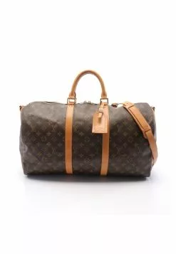 Pre-loved Keepall Bandouliere50 Classic Monogram Duffle Bag PVC Genuine Leather Brown 2 Way Style LOUIS VUITTON