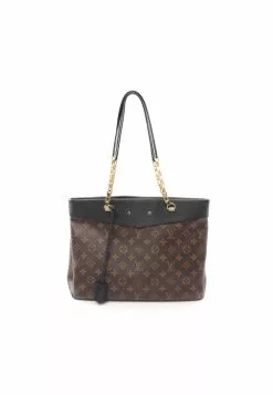 Pre-loved Pallas shopper Classic Monogram Black Chain Shoulder Bag Tote Bag PVC Genuine Leather Brown Black LOUIS VUITTON