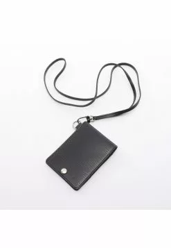 Pre-loved Porta carteID Bandouliere Waved Pattern bus-pass holder Genuine Leather Black LOUIS VUITTON