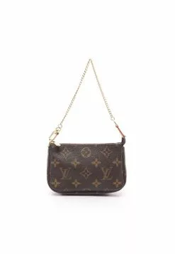 Pre-loved LOUIS VUITTON Mini Pochette Accessoires Classic Monogram Chain Handbag PVC Genuine Leather Brown