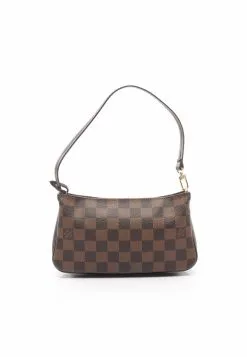Pre-loved LOUIS VUITTON Navona Black checkerboard grid Handbag PVC Genuine Leather Brown