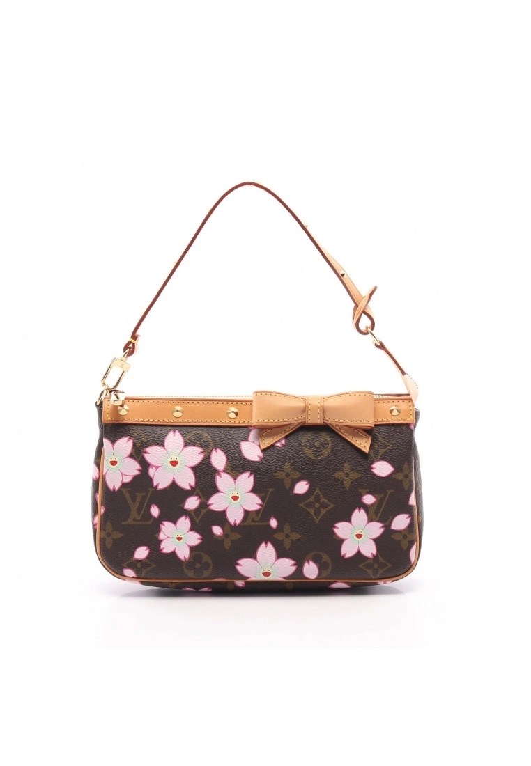 Pre-loved LOUIS VUITTON Pochette Accessoires Classic Monogram cherry blossoms Handbag PVC Genuine Leather Brown Pink 3 Pre-loved LOUIS VUITTON Pochette Accessoires Classic Monogram cherry blossoms Handbag PVC Genuine Leather Brown Pink