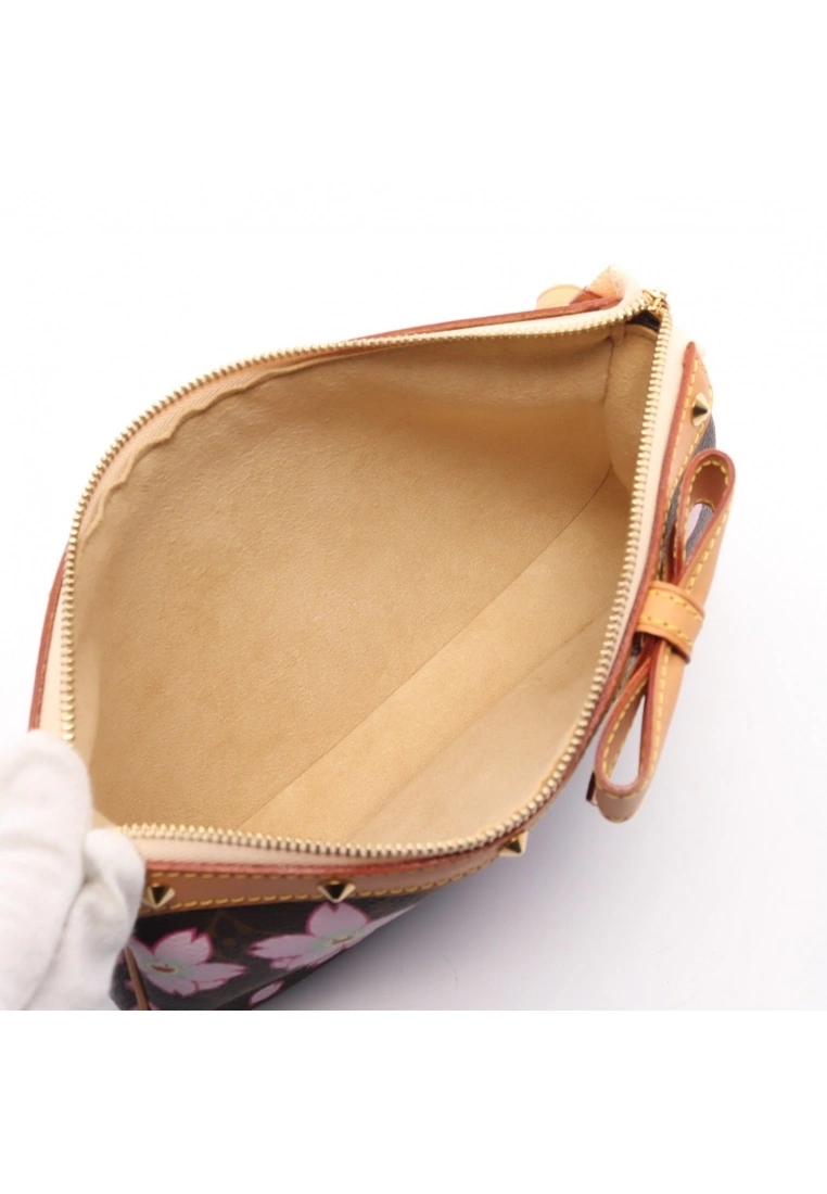 Pre-loved LOUIS VUITTON Pochette Accessoires Classic Monogram cherry blossoms Handbag PVC Genuine Leather Brown Pink 4 Pre-loved LOUIS VUITTON Pochette Accessoires Classic Monogram cherry blossoms Handbag PVC Genuine Leather Brown Pink - Image 2