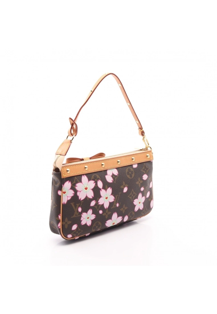 Pre-loved LOUIS VUITTON Pochette Accessoires Classic Monogram cherry blossoms Handbag PVC Genuine Leather Brown Pink 10 Pre-loved LOUIS VUITTON Pochette Accessoires Classic Monogram cherry blossoms Handbag PVC Genuine Leather Brown Pink - Image 8