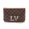 Pre-loved LOUIS VUITTON Pochette Double Zipper black checkerboard Chain Shoulder Bag PVC Genuine Leather Brown coral pink -Louis Vuitton Shop louis vuitton 7434 1653146 1