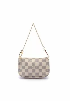 Pre-loved LOUIS VUITTON Mini Pochette Accessoires white checkered Chain Handbag PVC white
