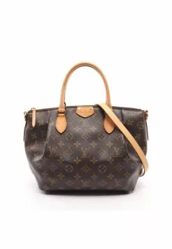 Pre-loved LOUIS VUITTON Turan PM Classic Monogram Handbag PVC Genuine Leather Brown 2 Way Style