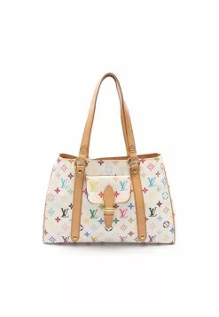 Pre-loved LOUIS VUITTON Aurelia MM Classic Monogram multi white Shoulder Bag Tote Bag PVC Genuine Leather white