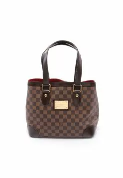 Pre-loved LOUIS VUITTON Hampstead PM Black checkerboard grid Handbag Tote Bag PVC Genuine Leather Brown