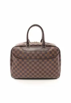 Pre-loved LOUIS VUITTON Deauville Bowling Vanity Black checkerboard grid Handbag PVC Genuine Leather Brown