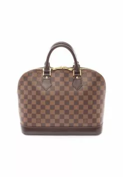 Pre-loved LOUIS VUITTON Alma Black checkerboard grid Handbag PVC Genuine Leather Brown