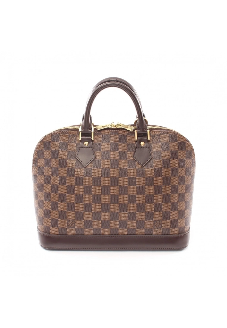 Pre-loved LOUIS VUITTON Alma Black checkerboard grid Handbag PVC Genuine Leather Brown 3 Pre-loved LOUIS VUITTON Alma Black checkerboard grid Handbag PVC Genuine Leather Brown