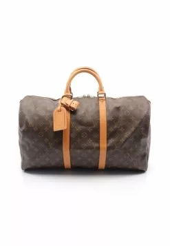 Pre-loved LOUIS VUITTON Keepall50 Classic Monogram Duffle Bag PVC Genuine Leather Brown