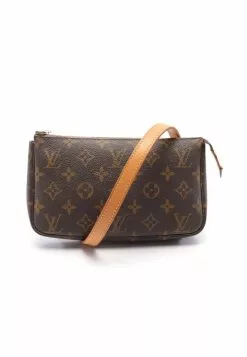 Pre-loved Pochette Accessoires Classic Monogram Handbag PVC Genuine Leather Brown With Extra Bag Strap LOUIS VUITTON