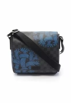 Pre-loved District PM Ink and black checkerboard grid Christopher Nemeth Shoulder Bag PVC Genuine Leather Black Blue LOUIS VUITTON