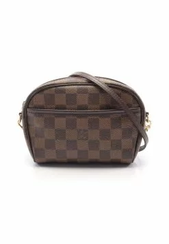 Pre-loved Pochette Ipanema Black checkerboard grid Shoulder Bag PVC Genuine Leather Brown LOUIS VUITTON