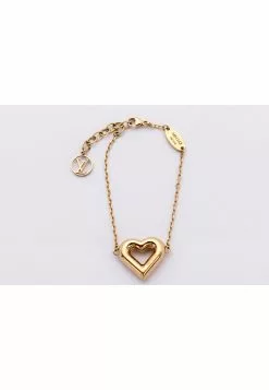 Pre-Loved Louis Vuitton V Bracelet Heart Shape (M61143) Gold Color, with Dust Cover & Box