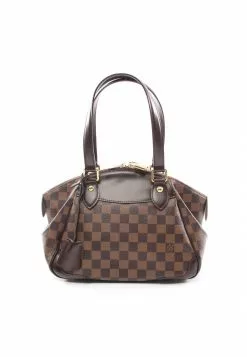 Pre-loved LOUIS VUITTON Verona PM Black Checkered Shoulder Bag PVC Genuine Leather Brown