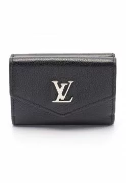 Pre-loved LOUIS VUITTON Portefeuille Lock Mini Black tri-fold Genuine Leather Wallet Black