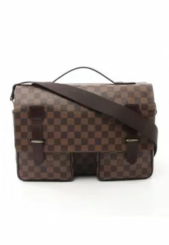 Pre-loved LOUIS VUITTON Broadway Black Checkered Shoulder Bag PVC Genuine Leather Brown