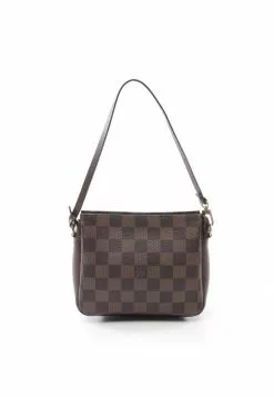 Pre-loved LOUIS VUITTON Trousse Make Up Black Checkered Handbag PVC Genuine Leather Brown