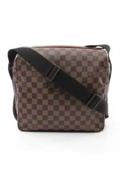 Pre-loved LOUIS VUITTON Naviglio Black Checkered Shoulder Bag PVC Genuine Leather Brown