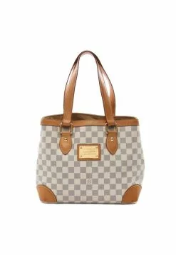 Pre-loved LOUIS VUITTON Hampstead PM white Checkered Handbag Tote Bag PVC Genuine Leather white