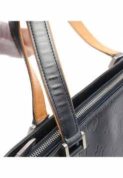 Pre-loved LOUIS VUITTON Stockton Classic Monogram Frosted Blue Genuine Leather Handbag Navy -Louis Vuitton Shop louis vuitton 8527 9967536 7