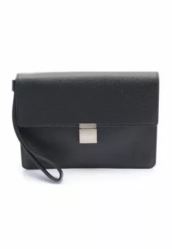 Pre-loved LOUIS VUITTON Selenga Fine grain dark grey clutch Genuine Leather clutch Black
