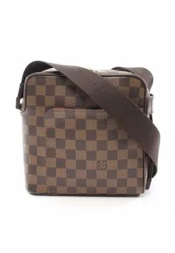 Pre-loved LOUIS VUITTON Olav PM Black chessboard Shoulder Bag PVC Genuine Leather Brown