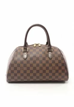 Pre-loved LOUIS VUITTON Ribera MM Black chessboard Handbag PVC Genuine Leather Brown