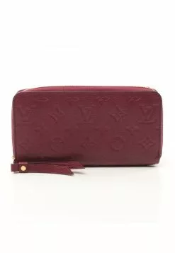Pre-loved LOUIS VUITTON Classic Monogram empreinte embossed Morning Glory Color Long round zipper Genuine Leather Wallet pink purple