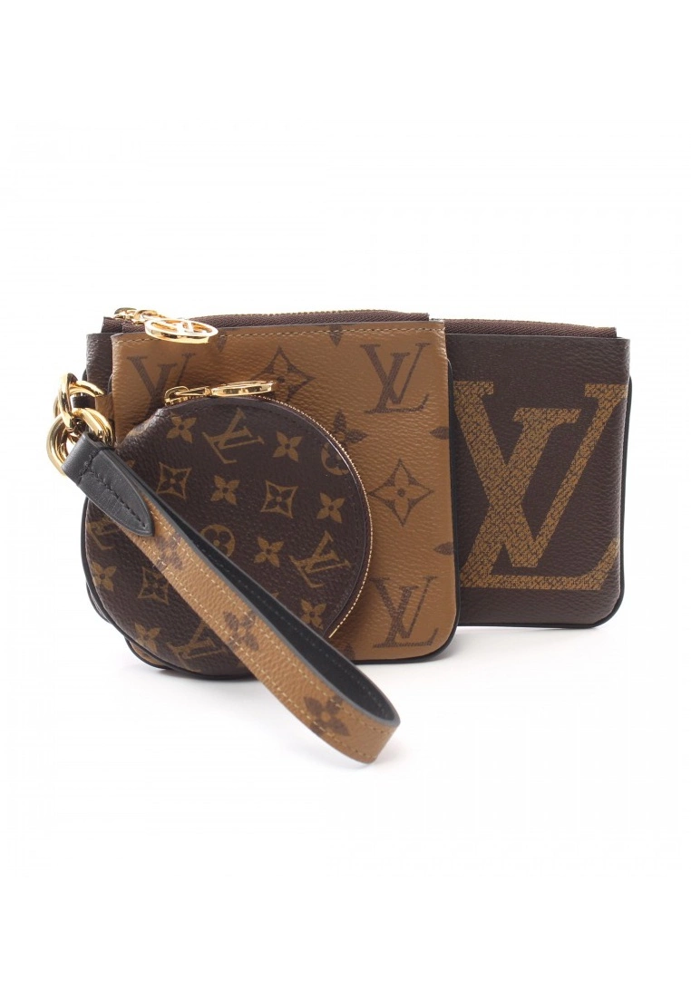 Pre-loved LOUIS VUITTON Pochette TRIO Classic Monogram Giant Reverse Small Pocket PVC Genuine Leather Brown Black 3 Pre-loved LOUIS VUITTON Pochette TRIO Classic Monogram Giant Reverse Small Pocket PVC Genuine Leather Brown Black