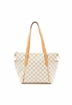 Pre-loved LOUIS VUITTON Totally PM white checkered Shoulder Bag Tote Bag PVC Genuine Leather white