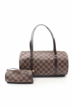 Pre-loved LOUIS VUITTON Papillon30 Black chessboard Handbag PVC Genuine Leather Brown