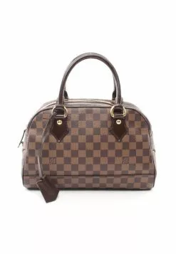 Pre-loved LOUIS VUITTON Duomo Black chessboard Handbag PVC Genuine Leather Brown