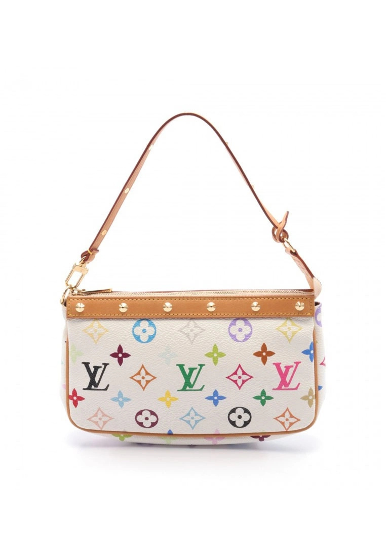 Pre-loved LOUIS VUITTON Pochette Accessoires Classic Monogram multi white Handbag PVC Genuine Leather white 3 Pre-loved LOUIS VUITTON Pochette Accessoires Classic Monogram multi white Handbag PVC Genuine Leather white