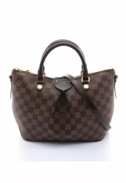 Pre-loved LOUIS VUITTON Siena PM Black chessboard Handbag PVC Genuine Leather Brown 2 Way Style