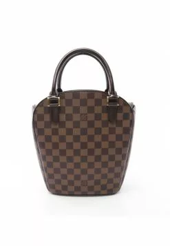 Pre-loved LOUIS VUITTON Sarria Saw Black chessboard Handbag PVC Genuine Leather Brown