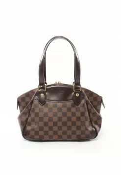 Pre-loved LOUIS VUITTON Verona PM Black chessboard Shoulder Bag PVC Genuine Leather Brown