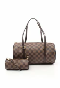 Pre-loved LOUIS VUITTON Papillon30 Black chessboard Handbag PVC Genuine Leather Brown