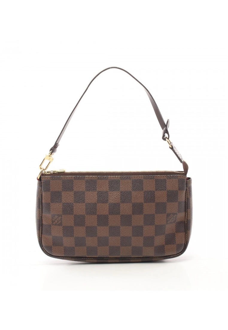 Pre-loved LOUIS VUITTON Pochette Accessoires Black chessboard Handbag PVC Genuine Leather Brown 3 Pre-loved LOUIS VUITTON Pochette Accessoires Black chessboard Handbag PVC Genuine Leather Brown