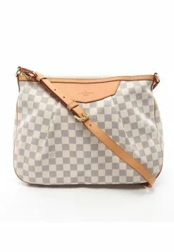 Pre-loved LOUIS VUITTON Siracusa MM white checkered Shoulder Bag PVC Genuine Leather white