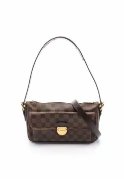 Pre-loved LOUIS VUITTON Ravello GM Black chessboard Shoulder Bag PVC Genuine Leather Brown 2 Way Style Non original long strap