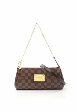 Pre-loved LOUIS VUITTON EVA Black chessboard Chain Handbag PVC Genuine Leather Brown 2 Way Style