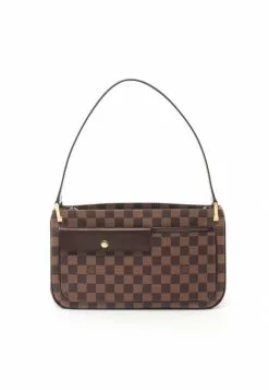 Pre-loved LOUIS VUITTON Aubagne Black chessboard Shoulder Bag PVC Genuine Leather Brown